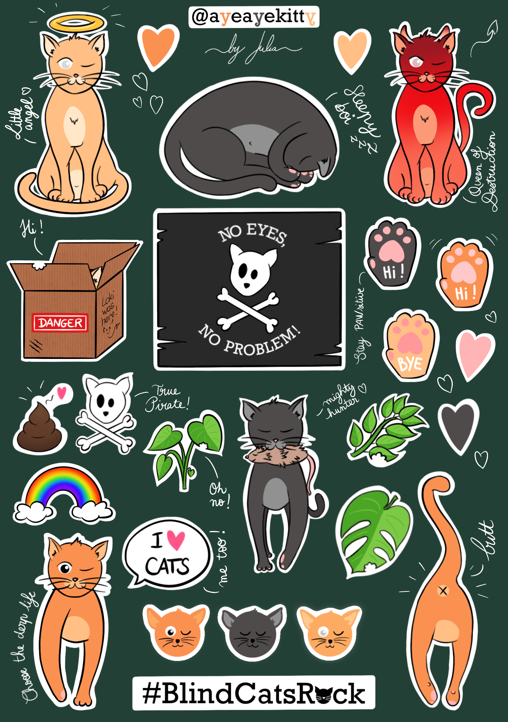 a sheet of stickers in a cartoonish style