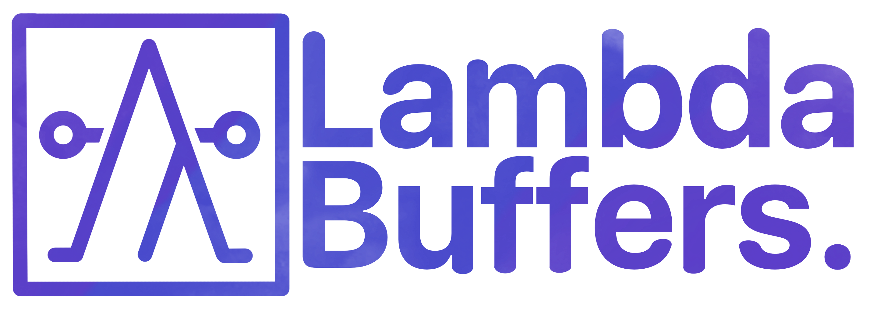 two intricated lambdas with the text Lambda Buffers next to it, the words one above the other. The outside of the words use curved shapes when the inside use square and angular shapes