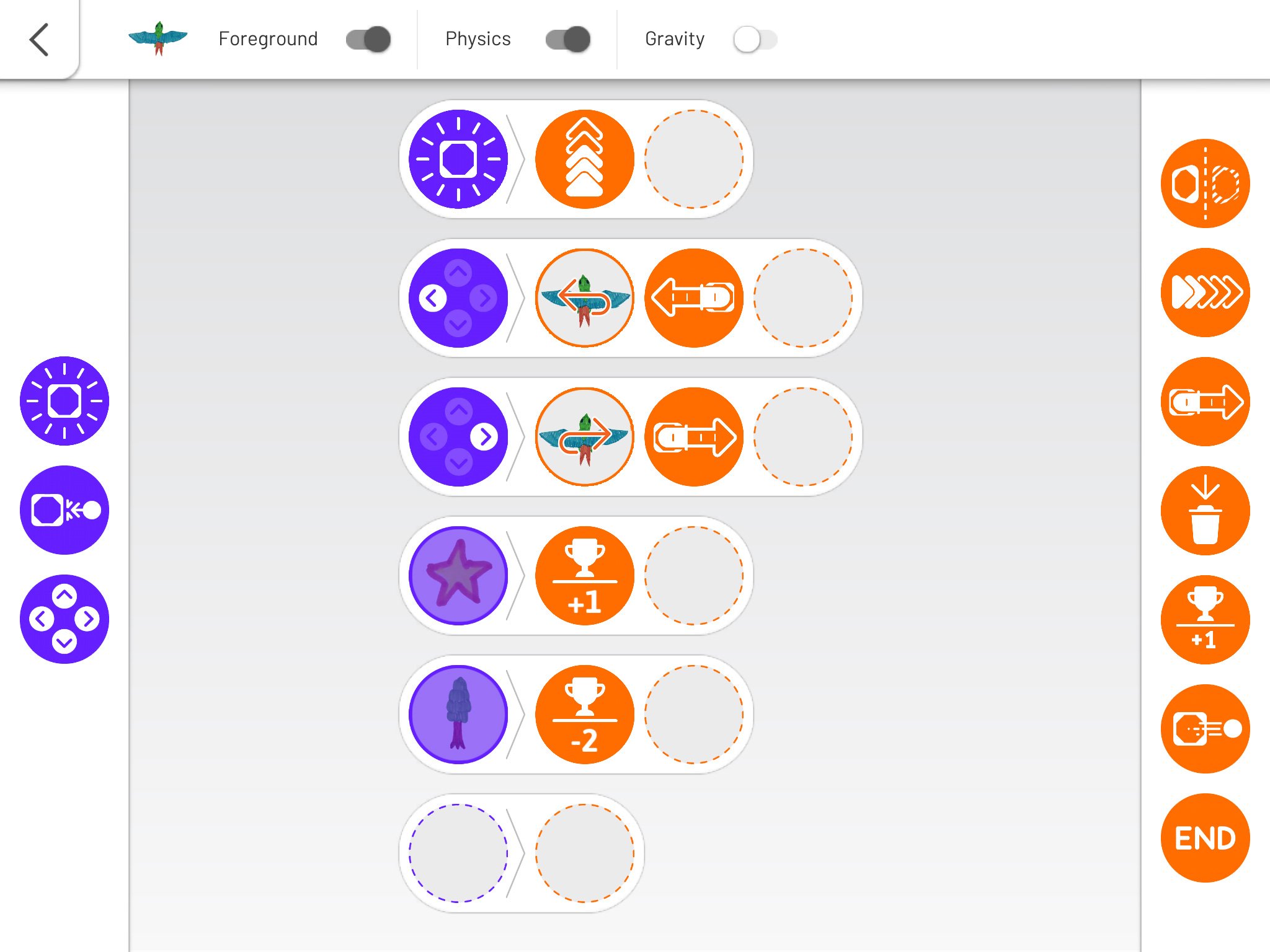 a screen to program an object using a visual programming language