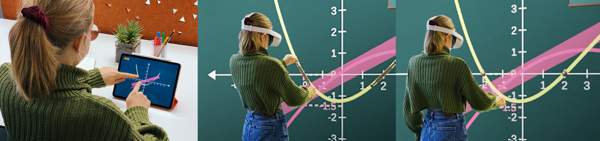 Three different ways of learning derivatives using embodied interaction: direct-embodied interaction on tablet, direct-embodied interaction in Virtual Reality, and enacted interaction in Virtual Reality